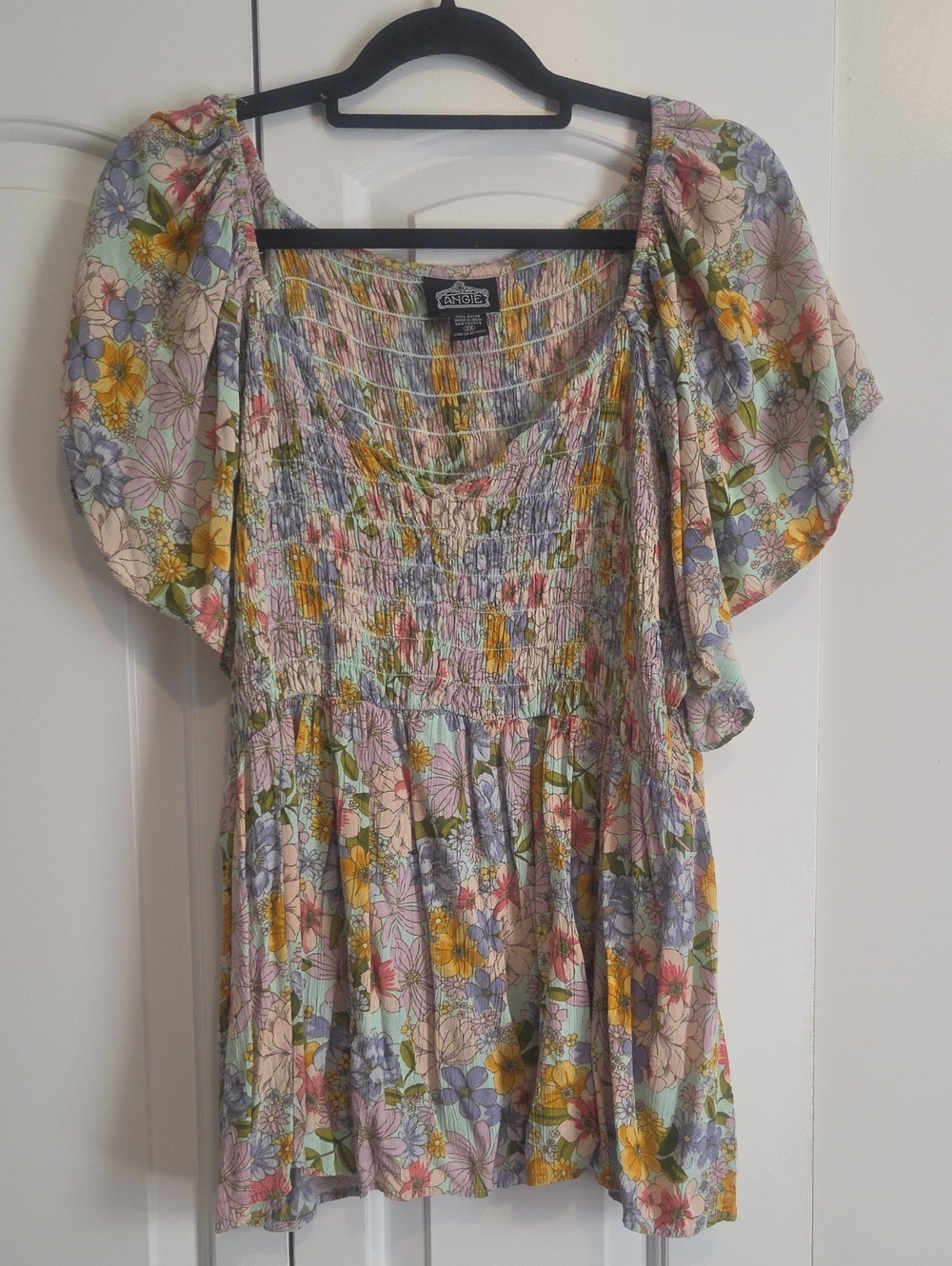 Angie Pastel Floral Smocked Tunic in Yellow, Pink & Blue